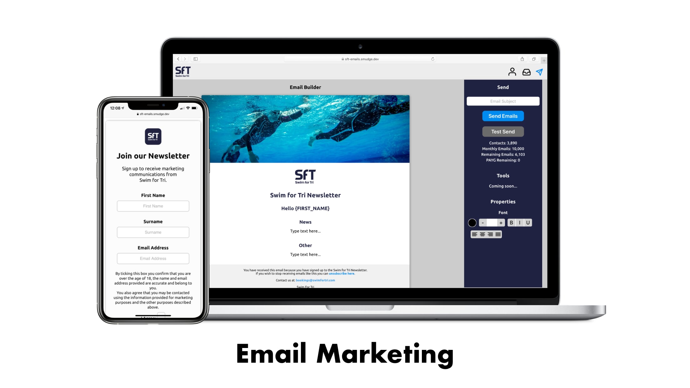 Smudge Email Marketing Software in framed devices